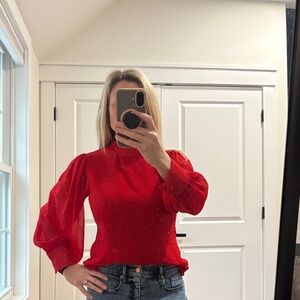 Ann Taylor Scarlet Blouse with Elegant Sleeves